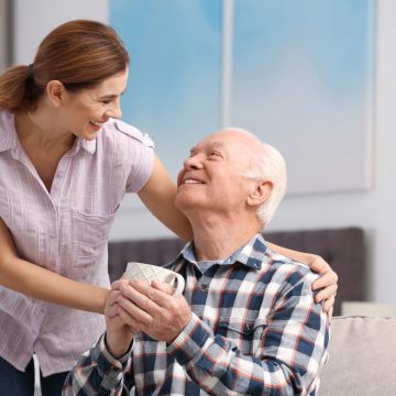 Caring staff with resident